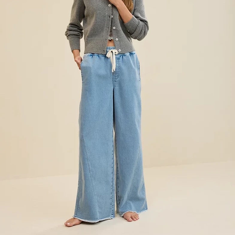 Aerie Light Blue Wide Leg Denim Pants